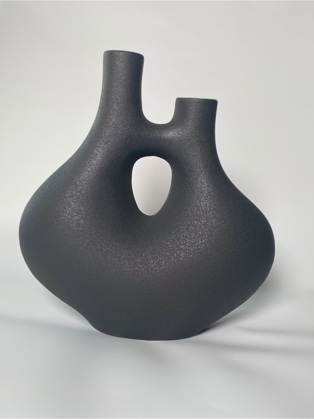 Modern Sculptural Ceramic Vase in Matte Black